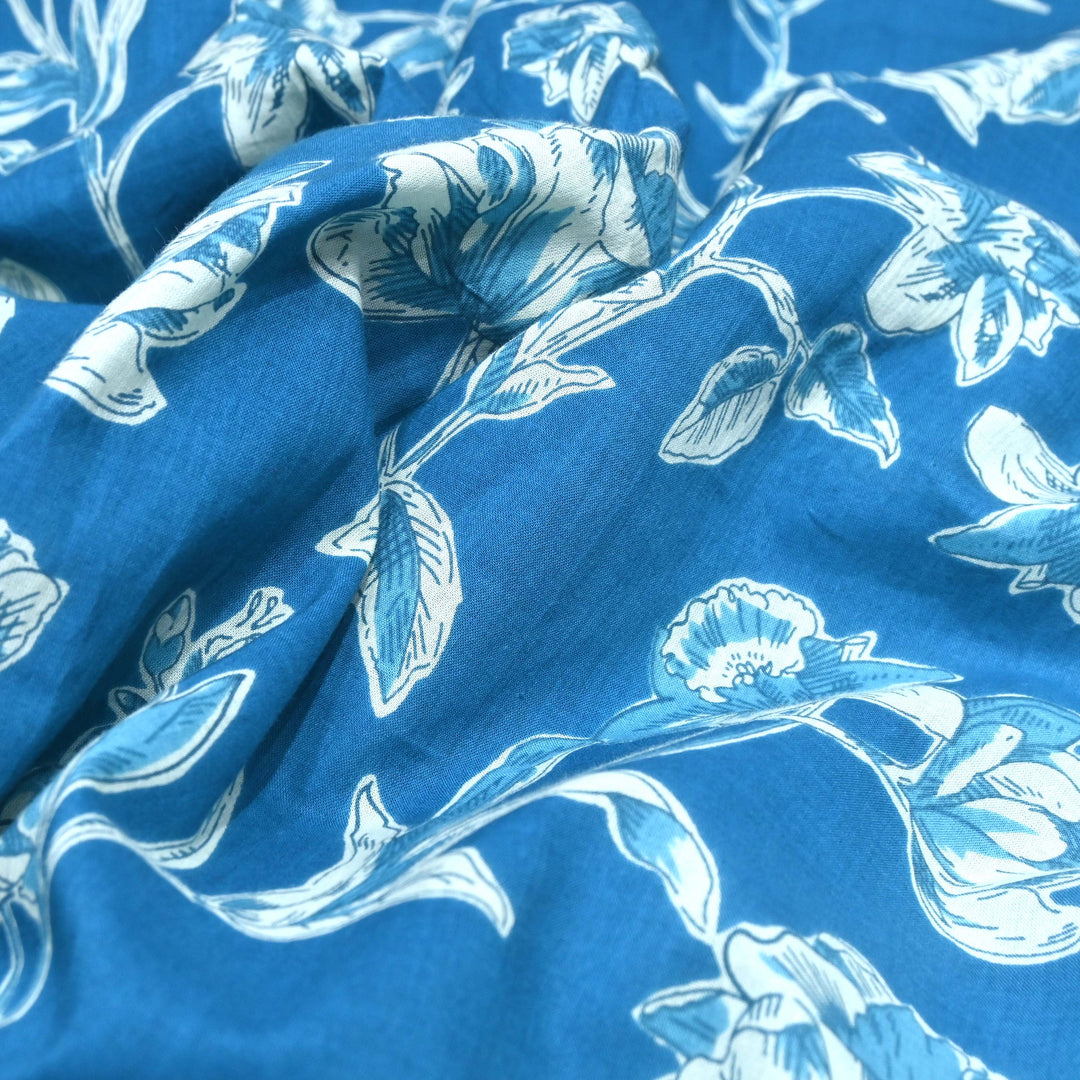 Ocean Blue Cotton Printed Fabric