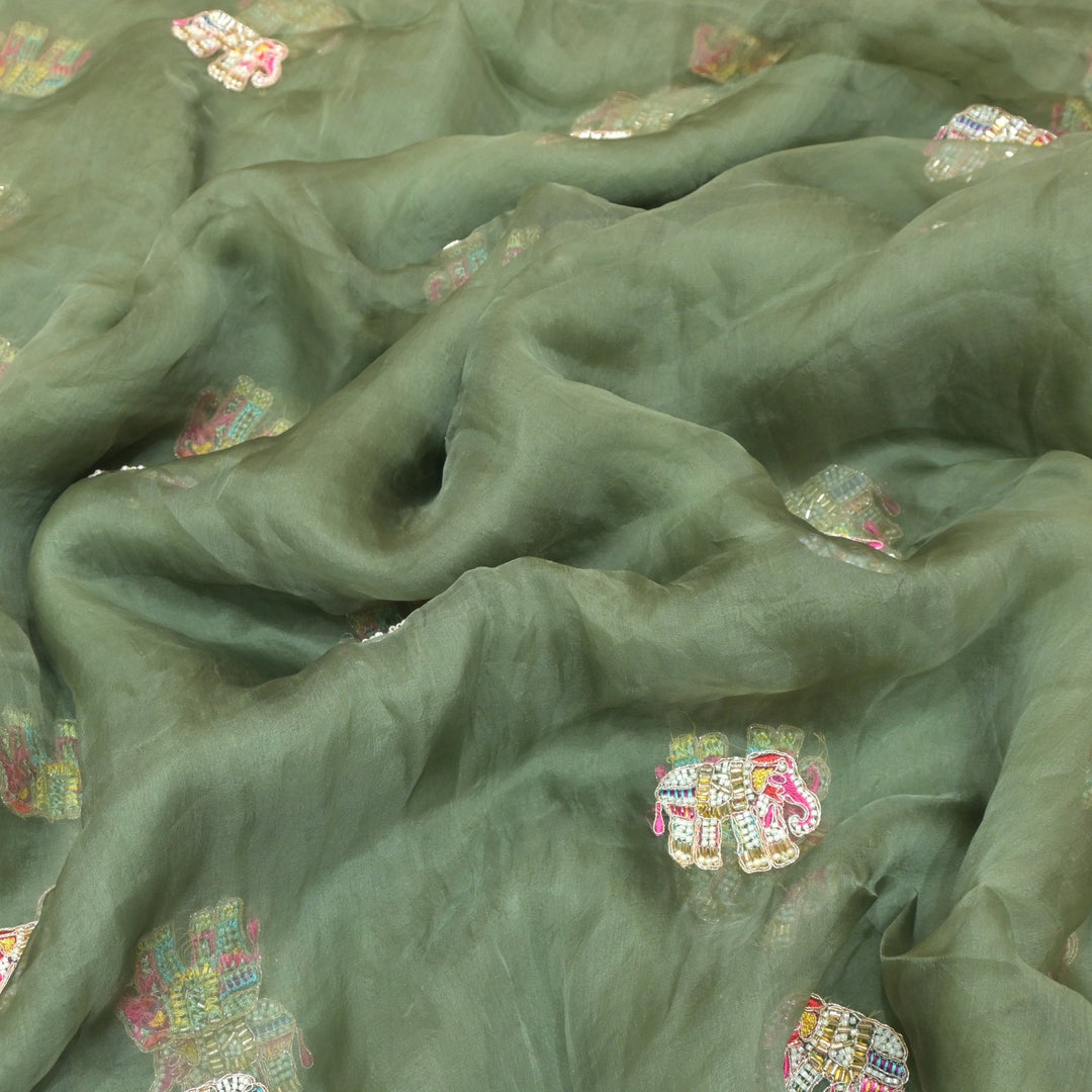 Dyed Silk Organza Moti With Zari Embroidery Fabrics