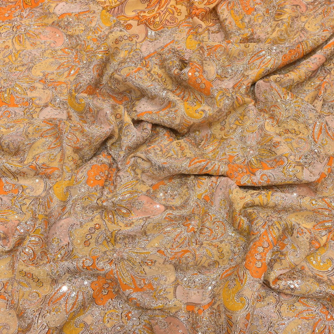 Viscose Georgette  Position Prints, Zari Sequin Embroidery Fabrics