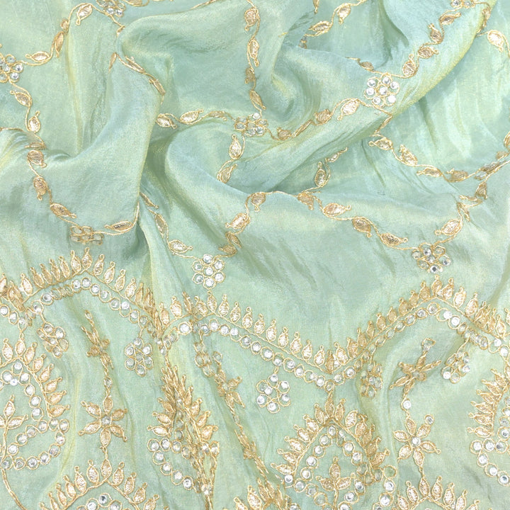 Tissue Zari With Stone Hand Embroidery Fabrics