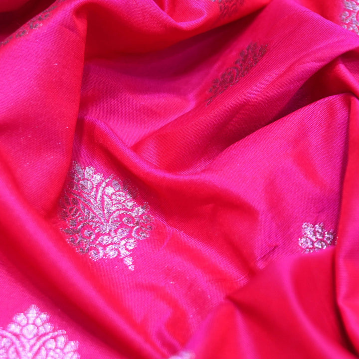 Neon Pink Color Katan Silk Zari Buti Brocade Fabric