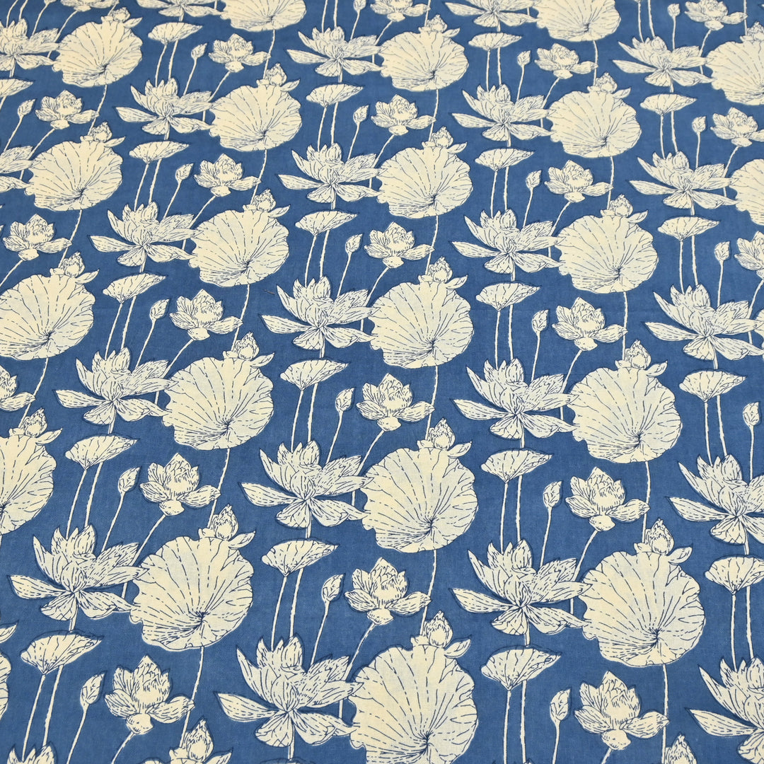Navy Blue Cotton Linen Print
