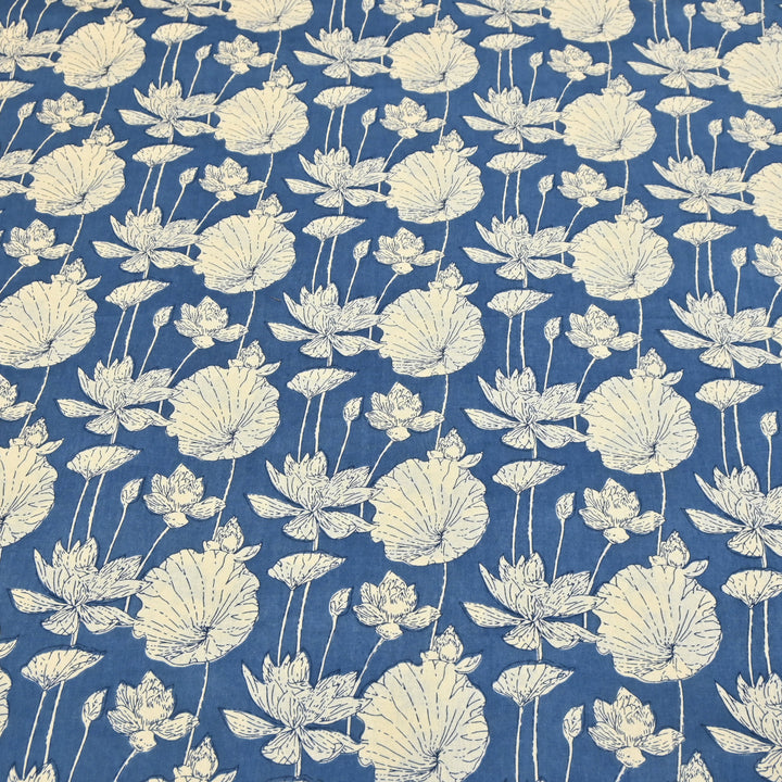 Navy Blue Cotton Linen Print