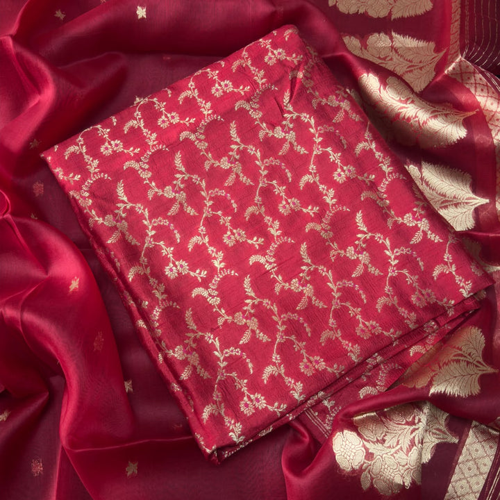 Pure Dupion Silk & Banarasi Mina Zari Unstitched Suit Set | AS0011