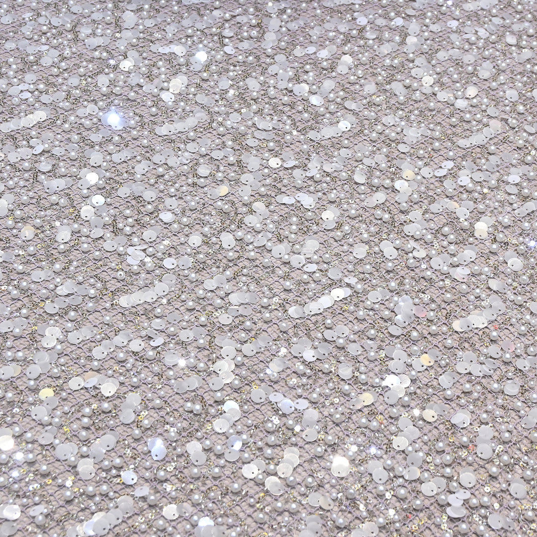 Lavender Color Imported Pearl & Sequin work Embroidery Net Fabric- ED1596-1