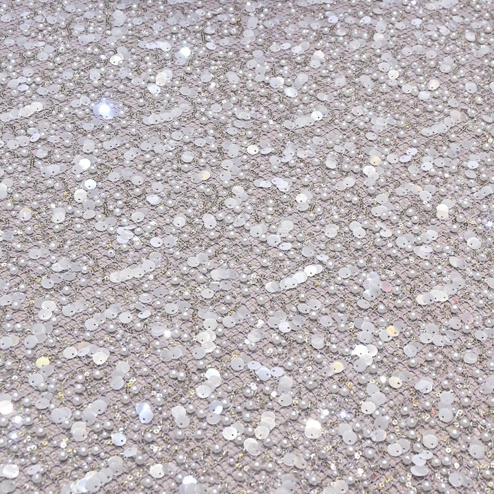 Lavender Color Imported Pearl & Sequin work Embroidery Net Fabric- ED1596-1