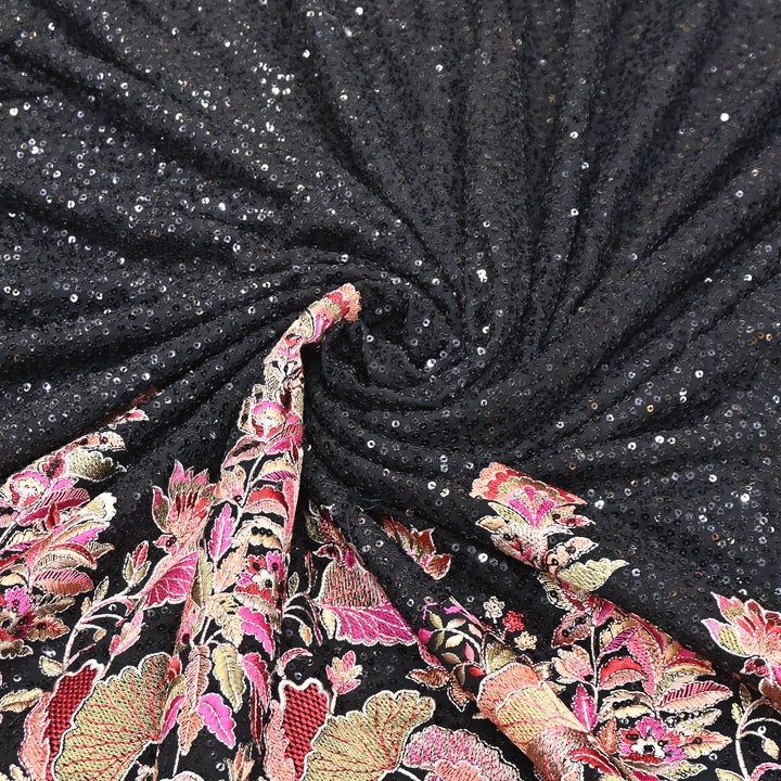 Black Color Georgette Multi Thread & Sequins Embroidery – Designer Embroidered Fabric - D28469-4