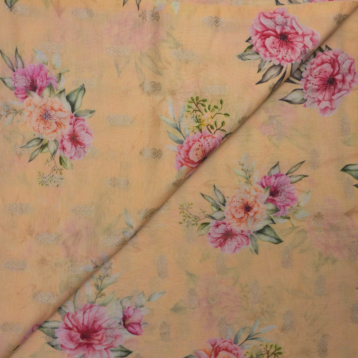 Golden Silk Chanderi Zari Print.| 248-389G