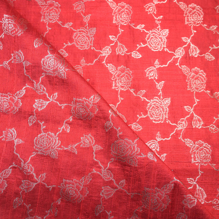 Red Pure row silk Zari Brocade fabric. | 165-192R