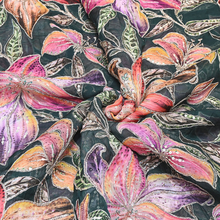 Premium Viscose Organza Position Print Zari & Sequins Embroidery Fabric – Designer Fabric SWP209-1