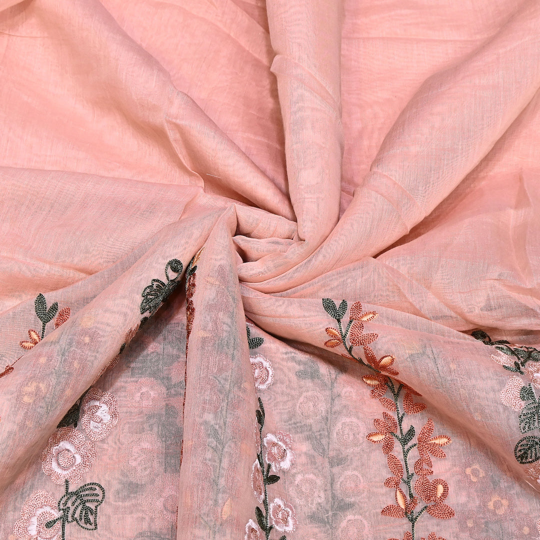Mul Chanderi Thread Embroidery Fabric|Soft Designer Embroidered Dress Material-V1658C-02