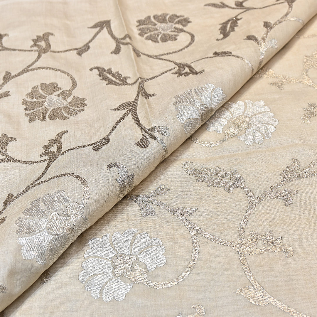 Pure Tassar Silk Zari Embroidery Fabric – Premium Ethnic Designer Fabric for Festive & Wedding Wear -TSR4462-1