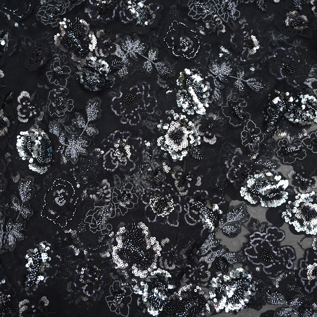 Black Net Imported Embroidery Fabric.| 27T75B