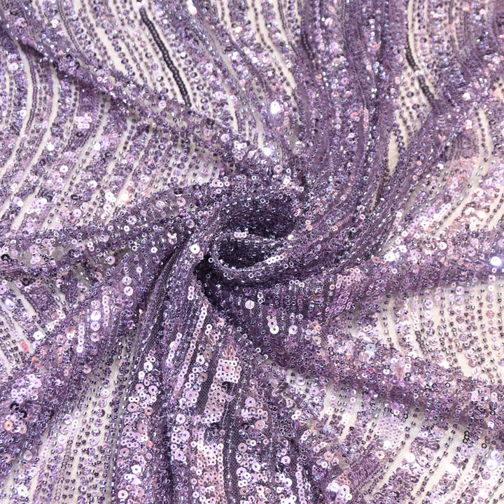 Pastel Violet Color Luxury Imported Heavy Cut Dana & Sequins Embroidered Net Designer Fabric ED1533-1E