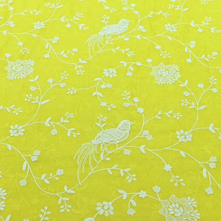 LIME YELLOW COLOR MUL CHANDERI THREAD EMBROIDERY FABRIC GP4120-5