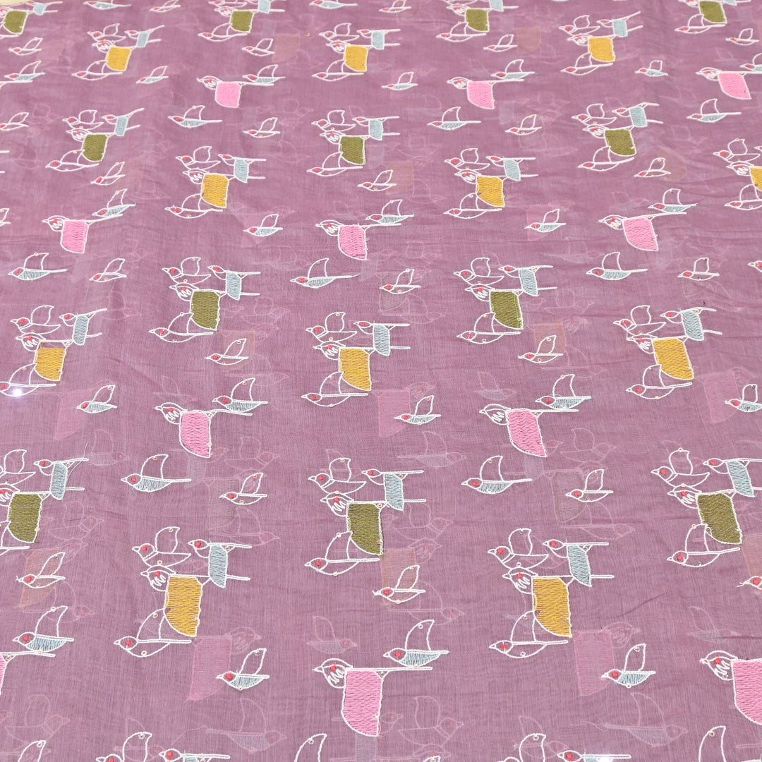 Mauve Mul Chanderi Sequins Embroidery.