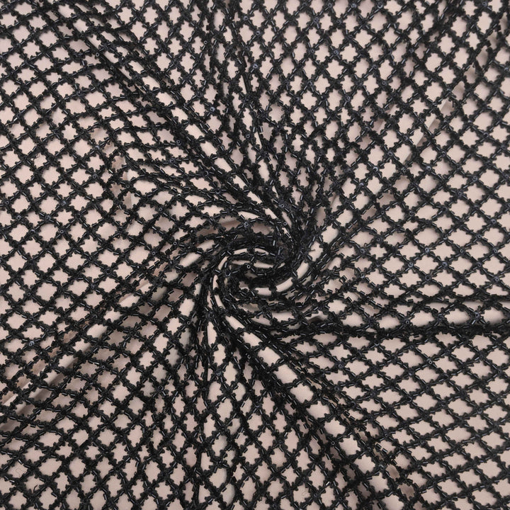 Raven Black Imported Net Fabric with Cutdana Embroidery