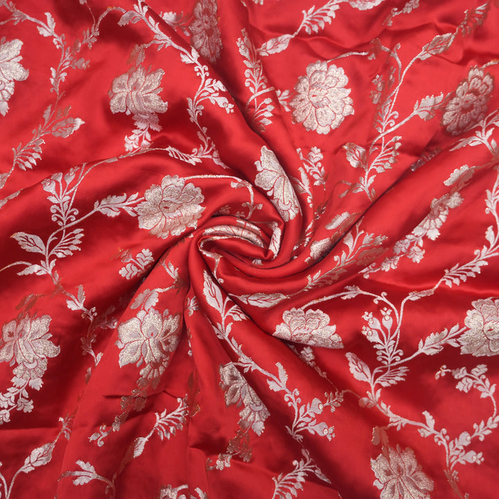 Scarlet Red Satin Brocade with allover Zaal Embroidery