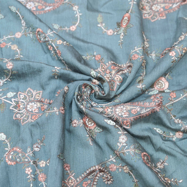 Powder Blue Moonga Silk with Thread Embroidery