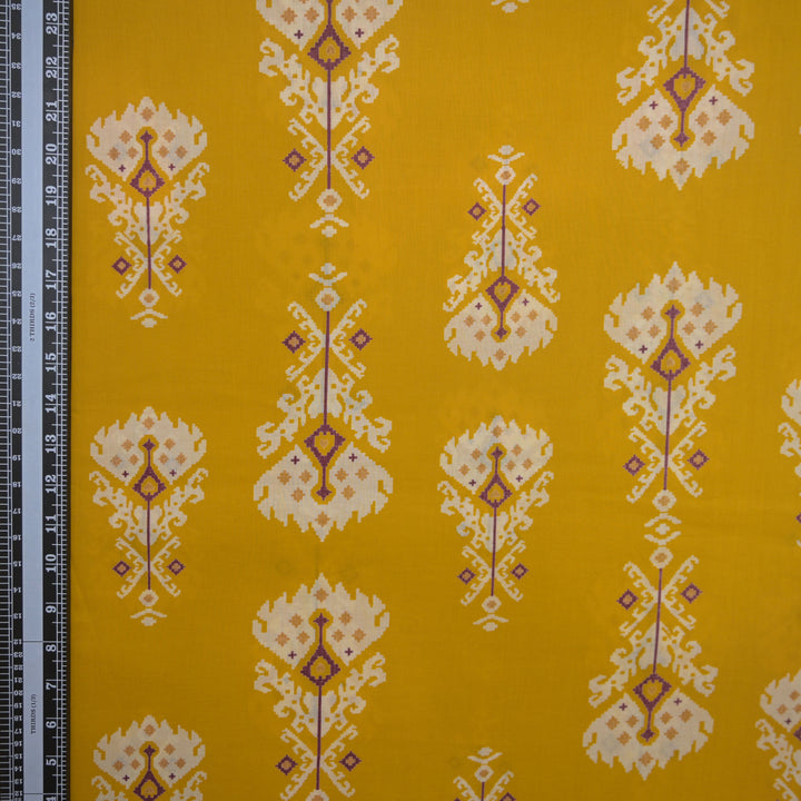 Mustard Yellow Cotton Fabric in Traditional Print