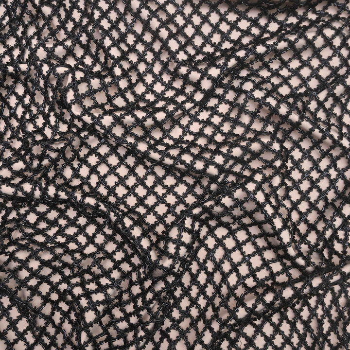 Raven Black Imported Net Fabric with Cutdana Embroidery