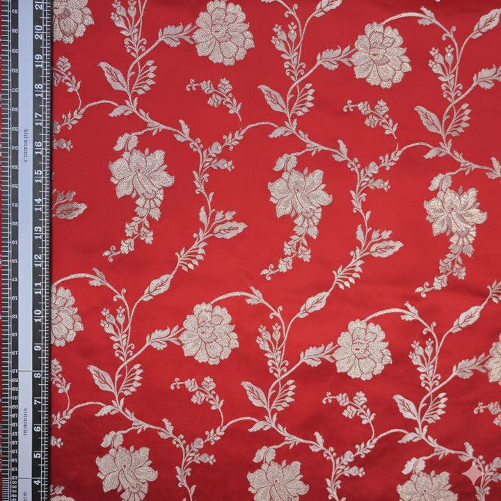 Scarlet Red Satin Brocade with allover Zaal Embroidery