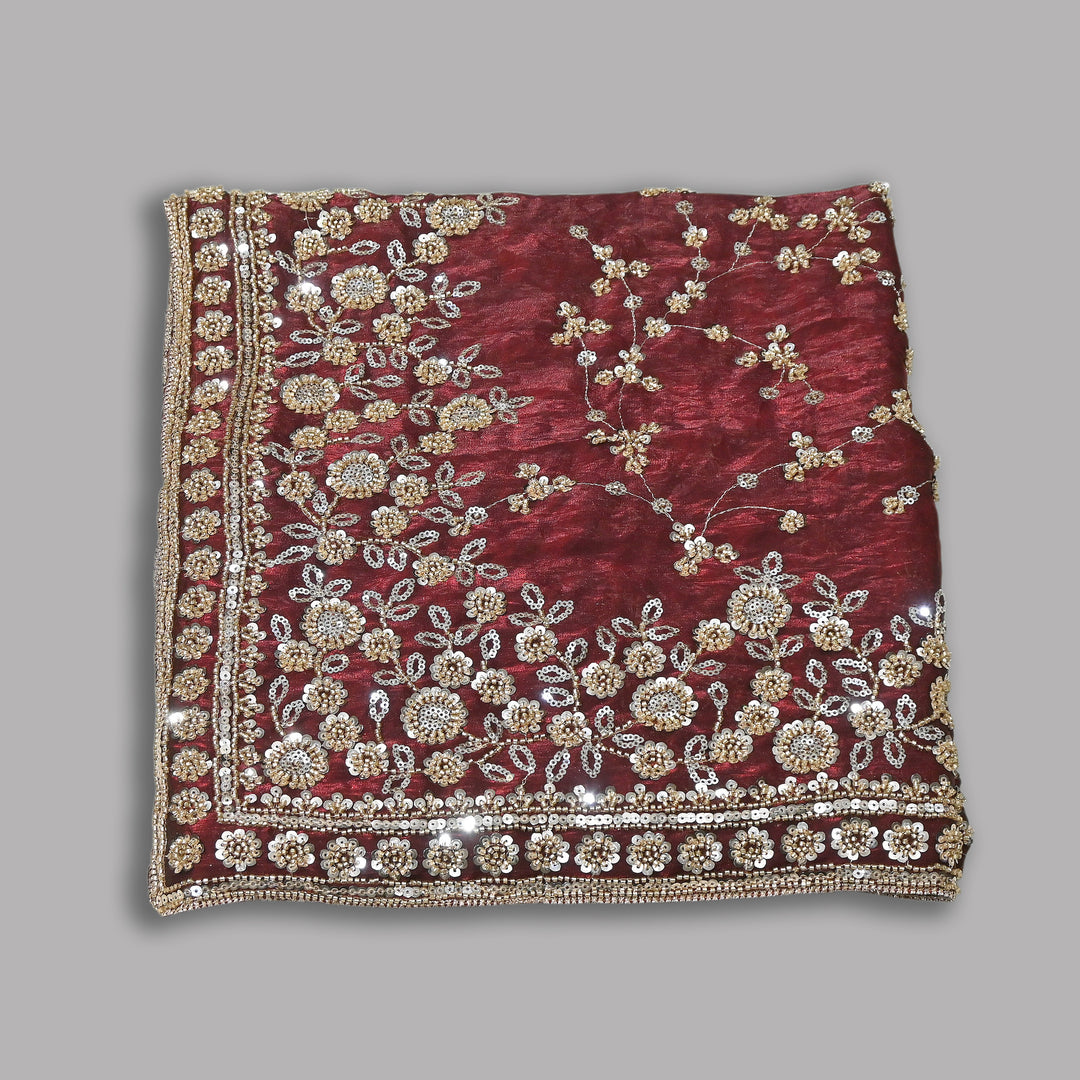 Premium Fendi Organza Moti & Sequins Embroidery Dupatta | Luxury Designer Ethnic Dupatta | 002850-4