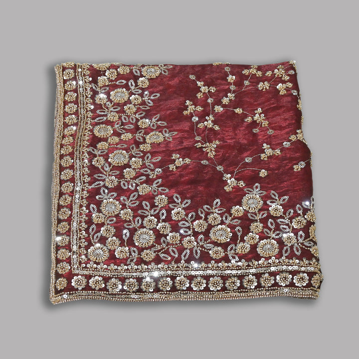 Premium Fendi Organza Moti & Sequins Embroidery Dupatta | Luxury Designer Ethnic Dupatta | 002850-4