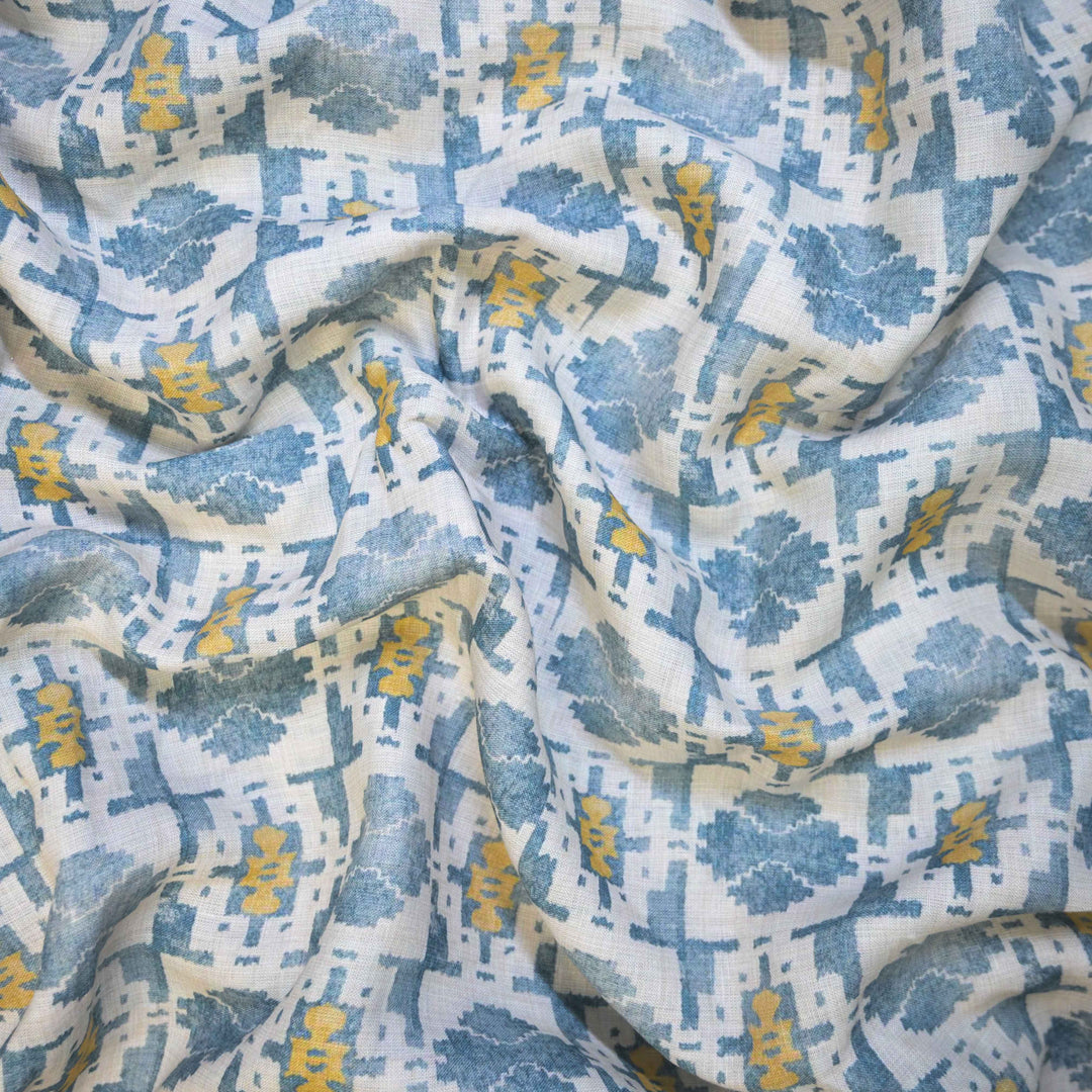 Ocean Blue Linen Printed Fabric