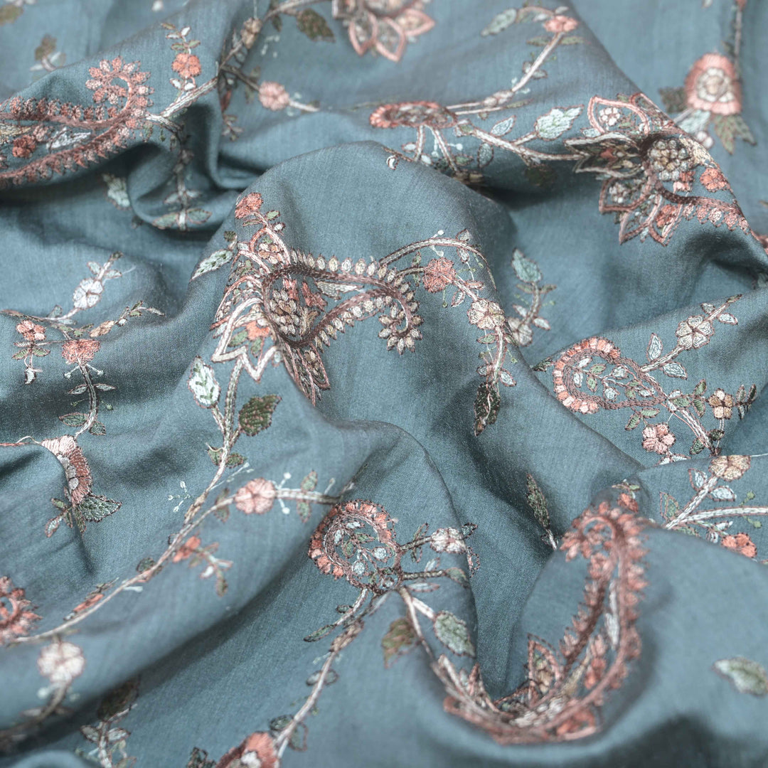 Powder Blue Moonga Silk with Thread Embroidery