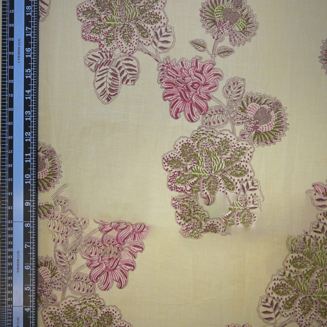 Ivory Cream Cotton Fabric with Bagru Floral Print