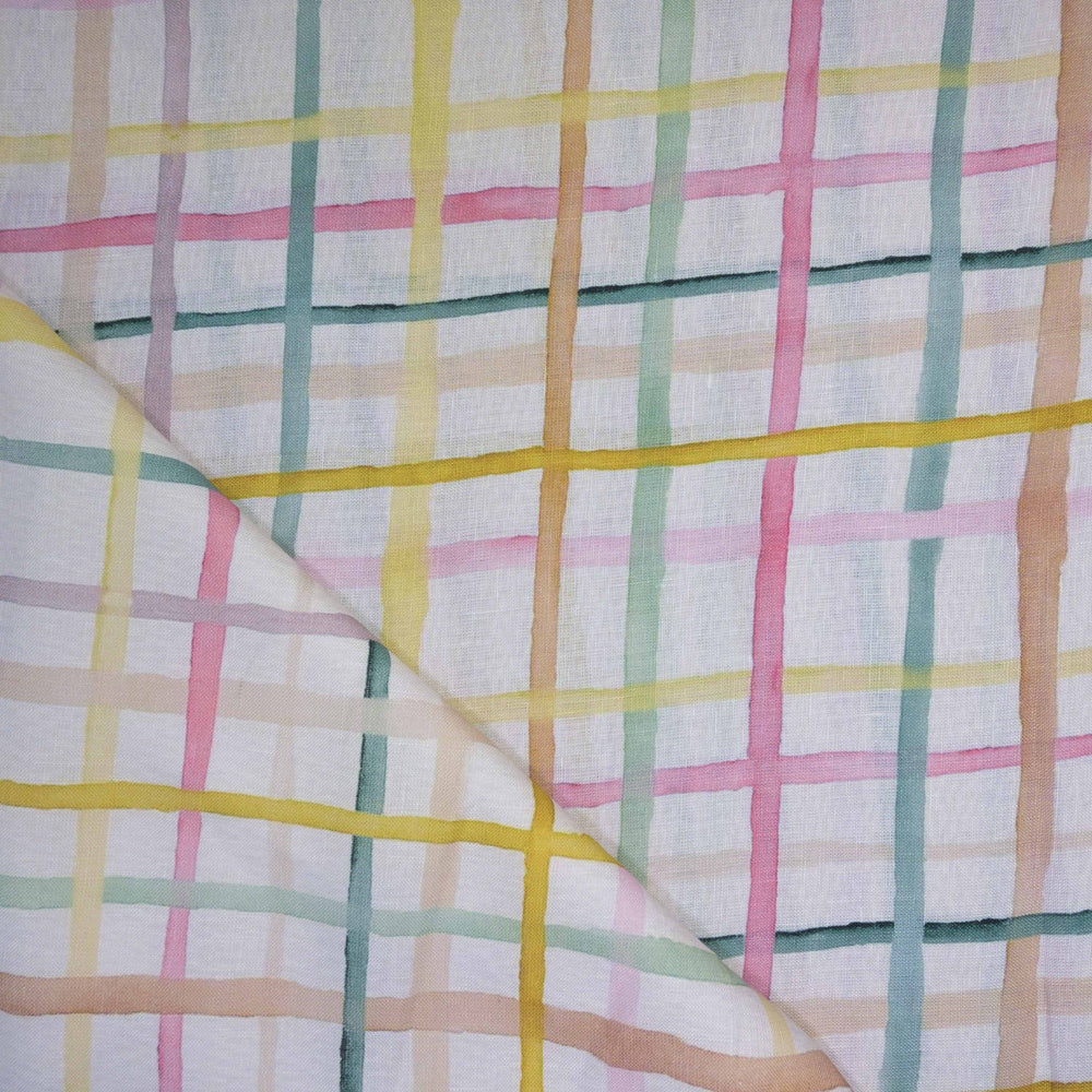 Plaid fabric with pastel colors on a white background