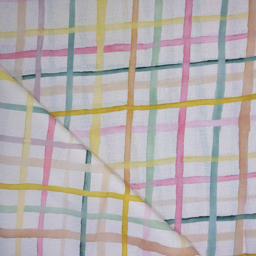 Plaid fabric with pastel colors on a white background