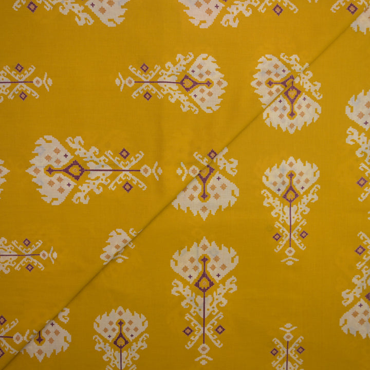 Mustard Yellow Cotton Fabric in Traditional Print