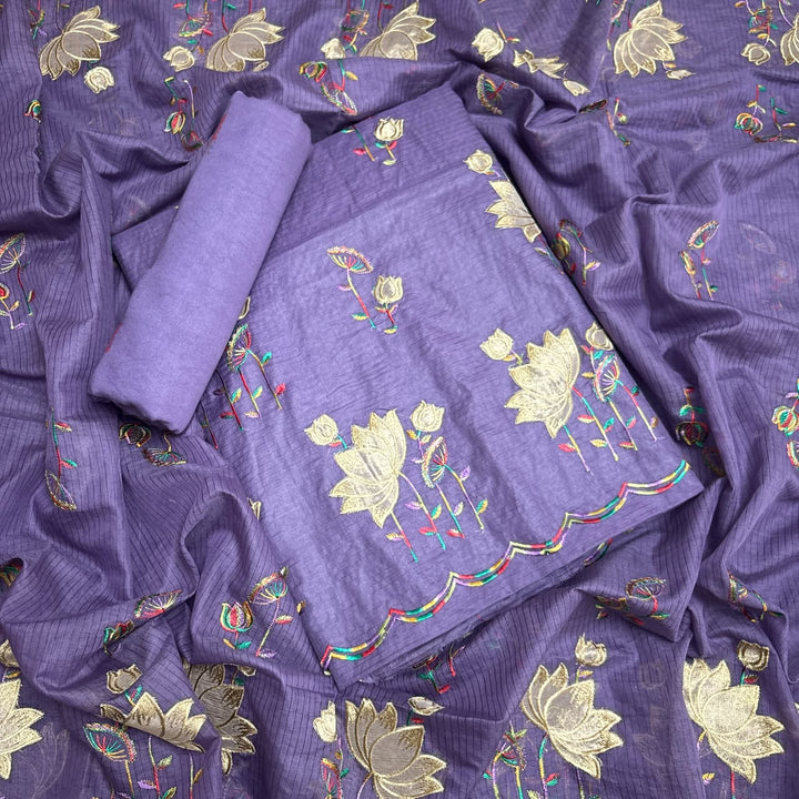 Pure Mal Chanderi Patch Work Unstitched Suit Set - LF1201