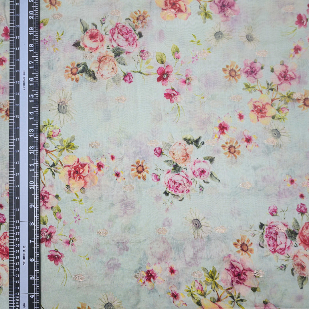 Mint Green Silk Chanderi Zari Print.| 248-389M