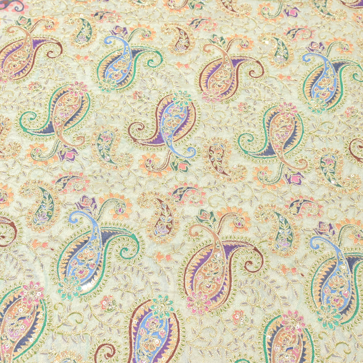 Viscose Chinon Position Print with Zari & Sequins Embroidery
