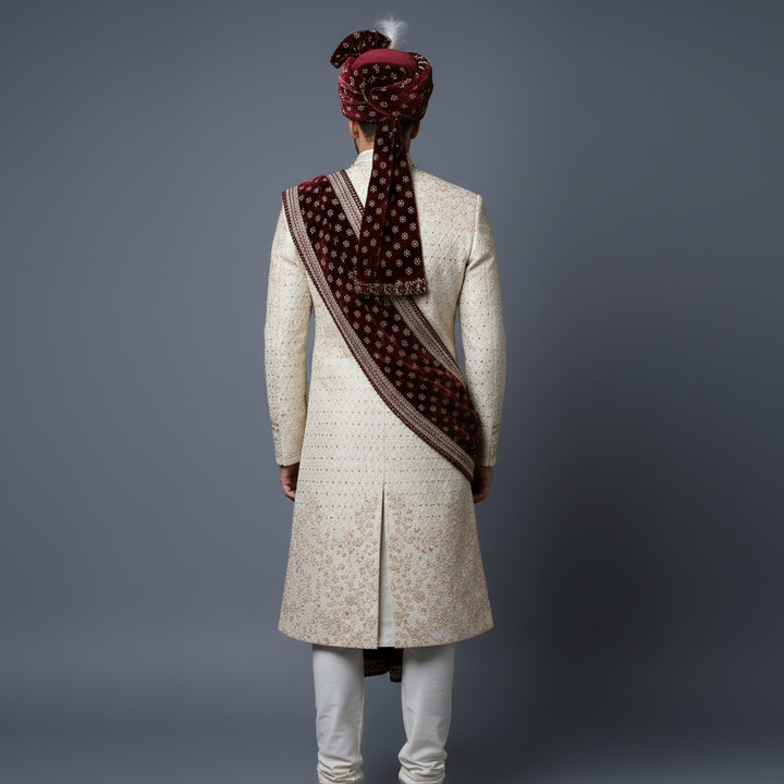 Rose Pink Sherwani Set with Golden Zari & Sequins Work | Premium Wedding & Designer Groom wear