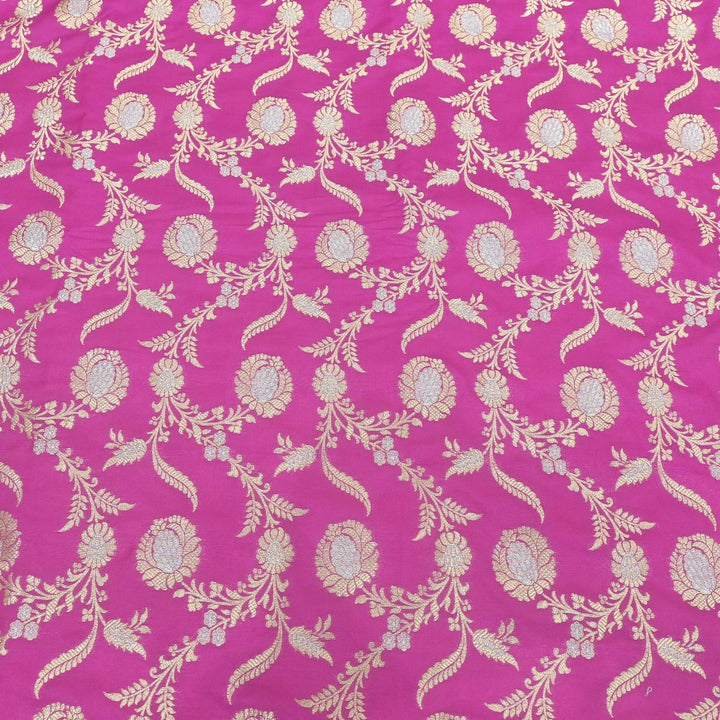 Neon Pink Colour Silk Brocade Fabrics