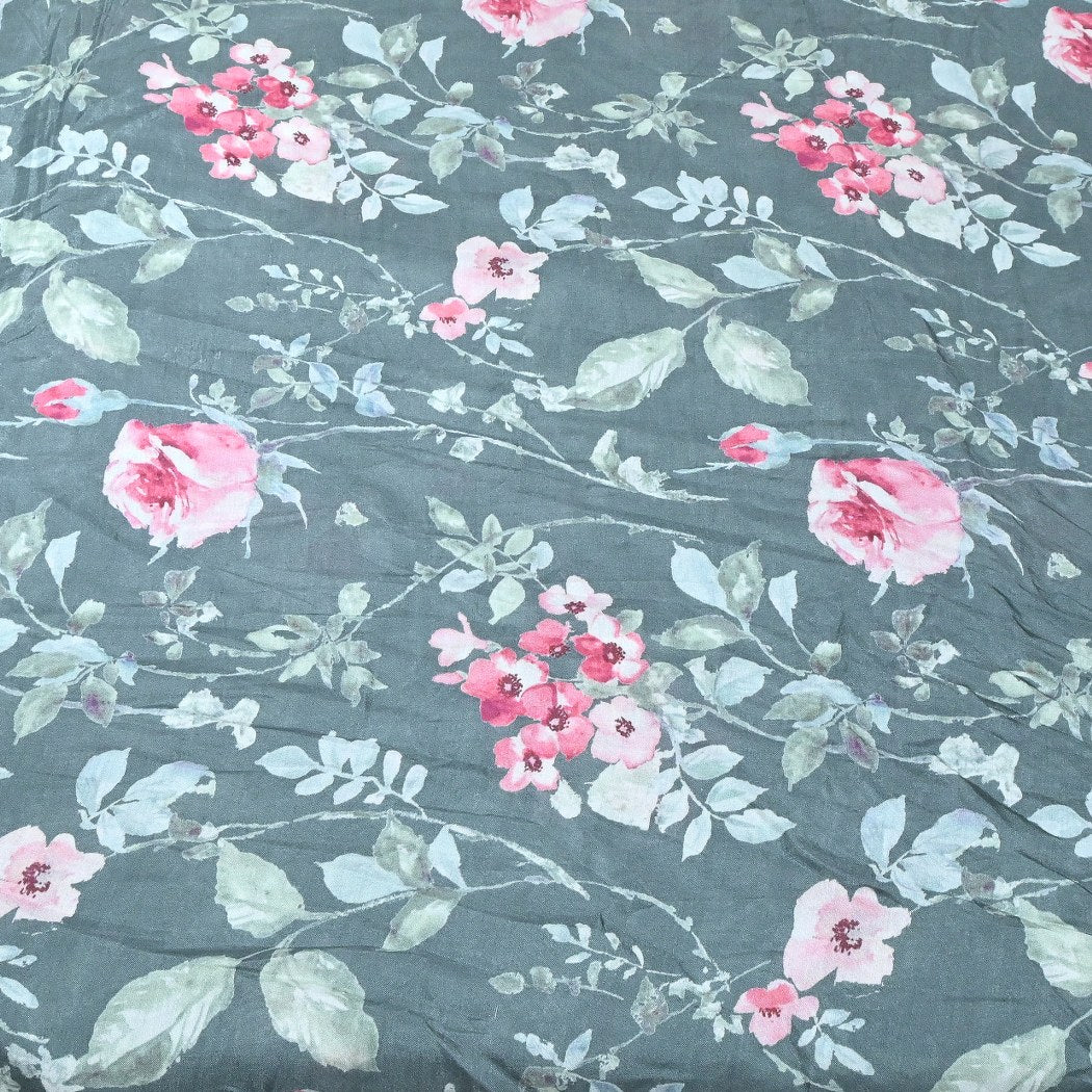 Steel Grey Color Muslin Digital Print Fabrics