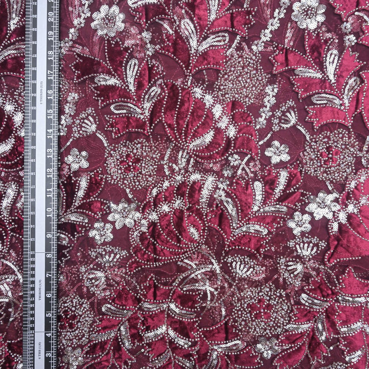 Imported Net Cutdana Sequins With Velvet Patchwork Embroidery Fabrics-24T75M