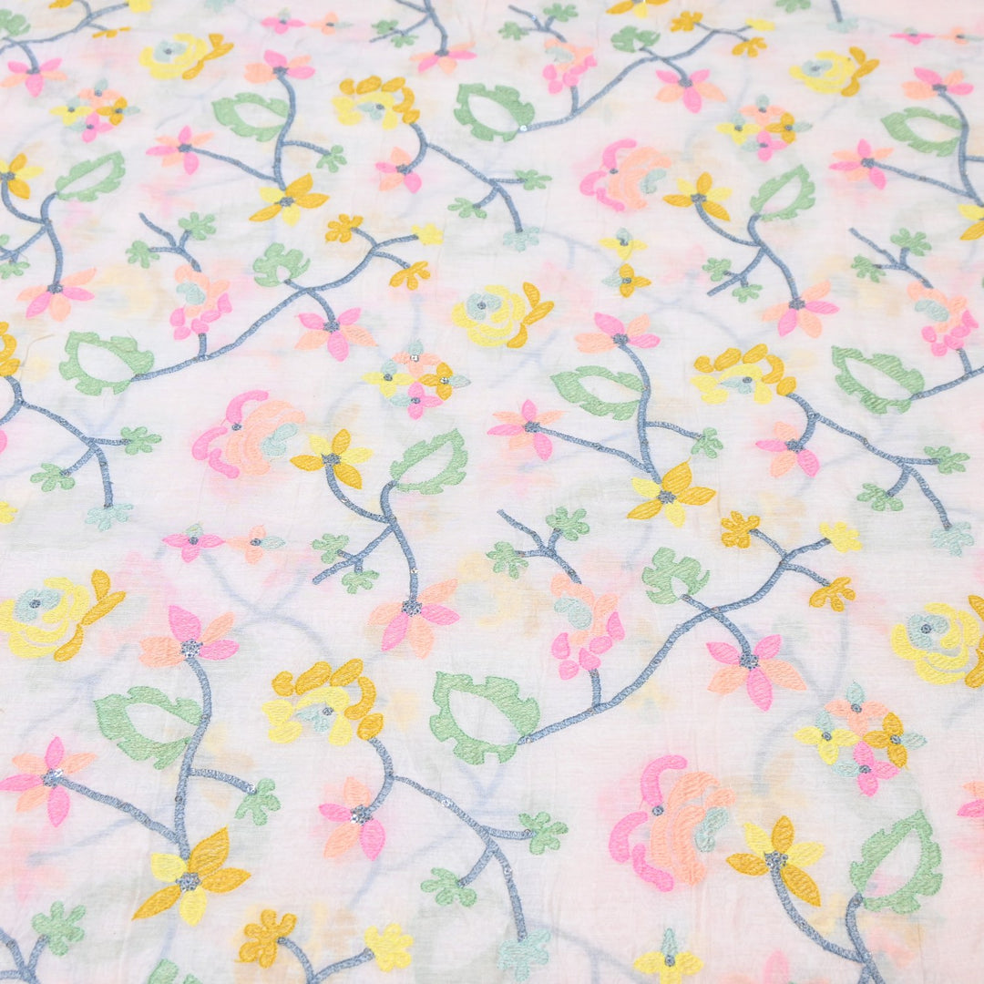 Mul Chanderi Thread & Sequins Embroidery Fabric – Soft Lightweight Designer Fabric-V1893A-1