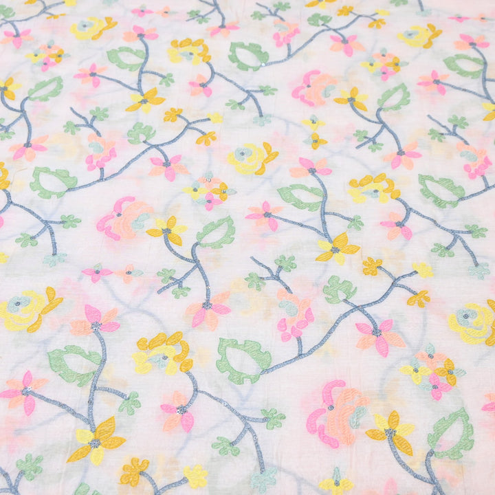 Mul Chanderi Thread & Sequins Embroidery Fabric – Soft Lightweight Designer Fabric-V1893A-1