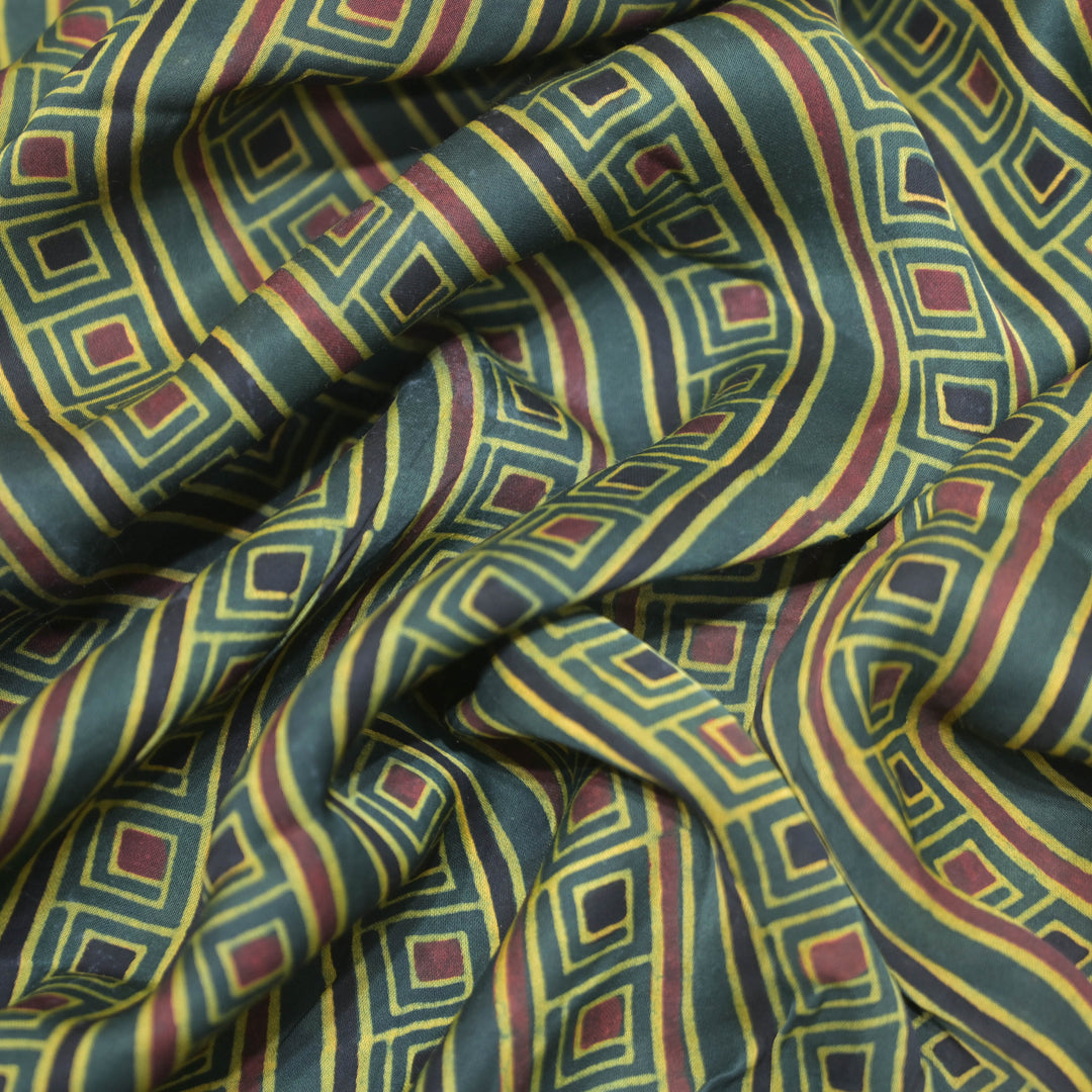 Bottle Green Modal Satin in Digital Print