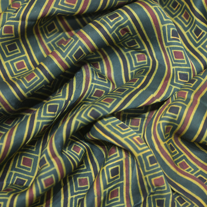 Bottle Green Modal Satin in Digital Print