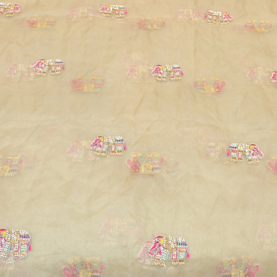 Dyed Silk Organza Moti With Zari Embroidery Fabrics