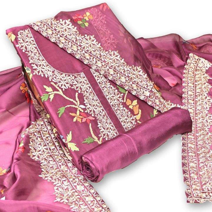 Pure Chiniya Silk Banarasi Zari Work Unstitched Suits Set