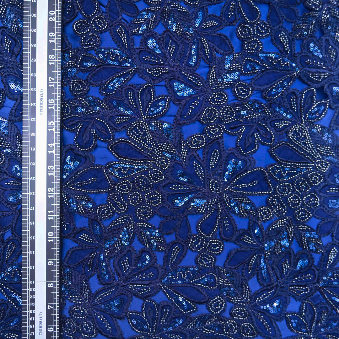Dark Blue Net Cutwork Embroidery