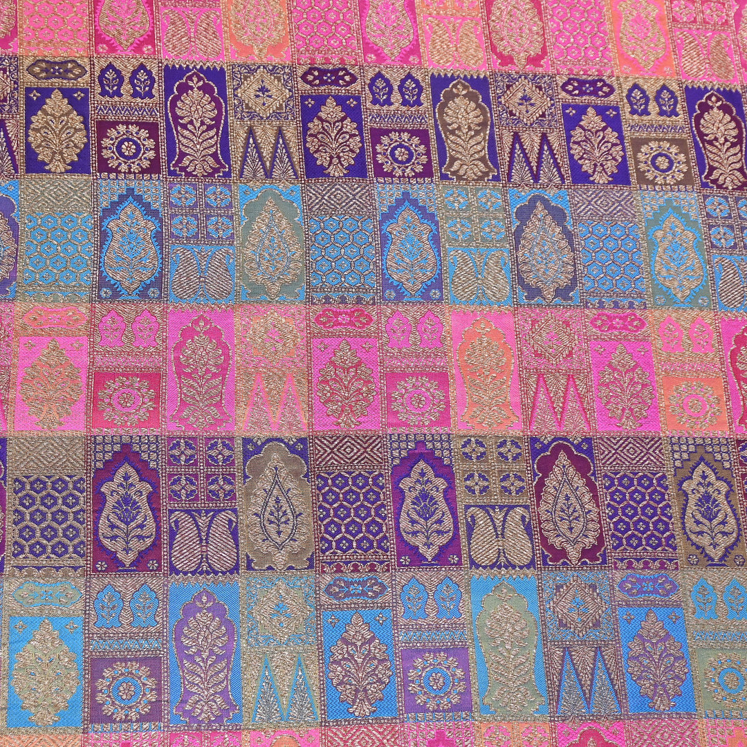 Multi Rangoli Brocade Fabric – Premium Zari Woven Designer Brocade Fabric 001006-A23