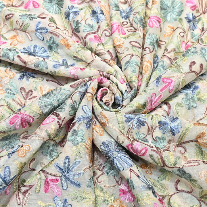 MULTICOLOR FLORAL THREAD EMBROIDERED MAL CHANDERI FABRIC- SA2894- 03